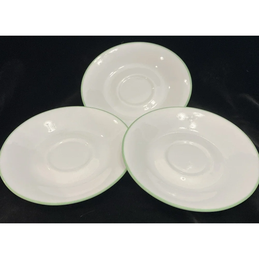 Corelle Set of 3 Saucers White Lime Green Trim Spring Meadow Vintage USA